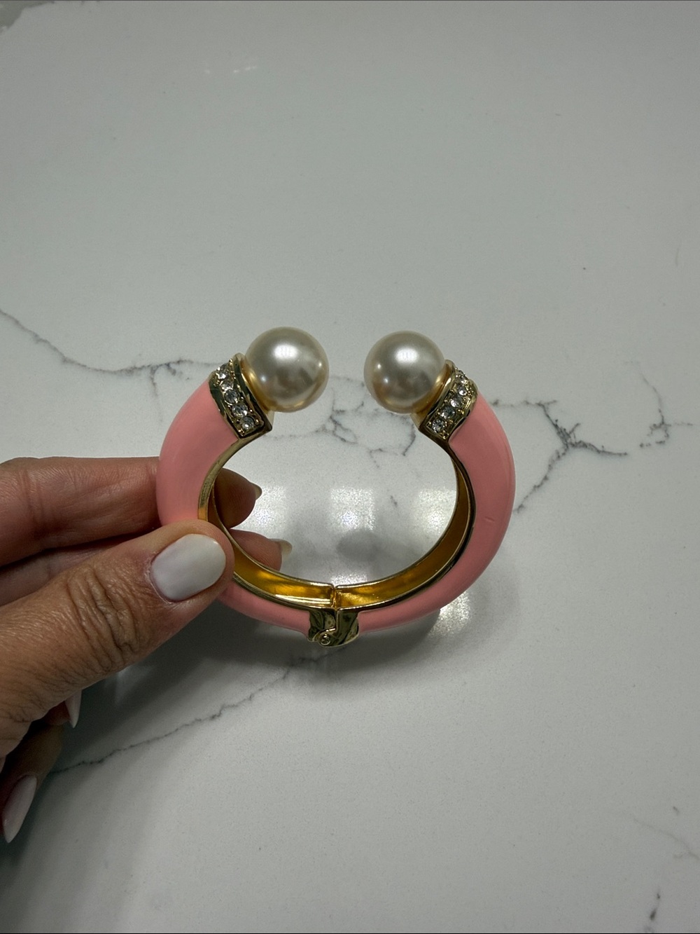 Pink Pearl-Accent Hinged Bracelet